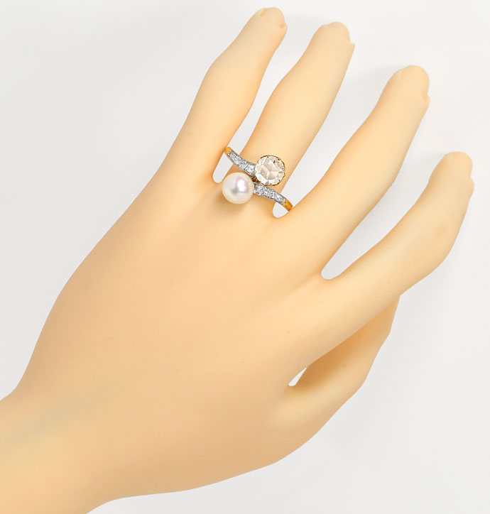 Foto 4 - Ring antik mit riesiger Diamant Rose Perle, Gold-Platin, R7953