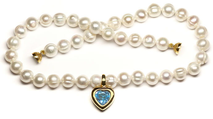 Foto 1 - Blaues Topas Herz 3,5ct in Clip Anhänger an Perlenkette, R8594