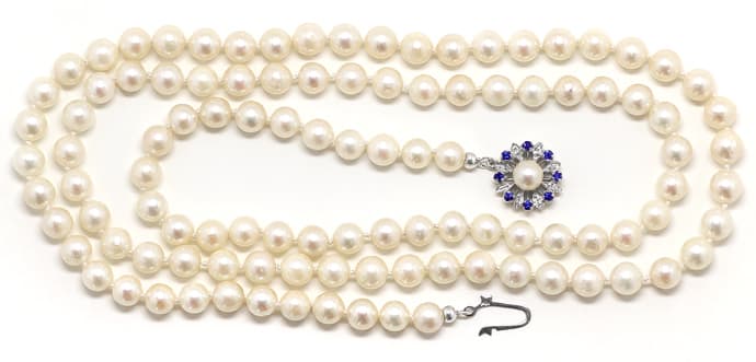 Foto 1 - Perlenkette 80cm, Saphire und Perle im 18K Schloß, S1891