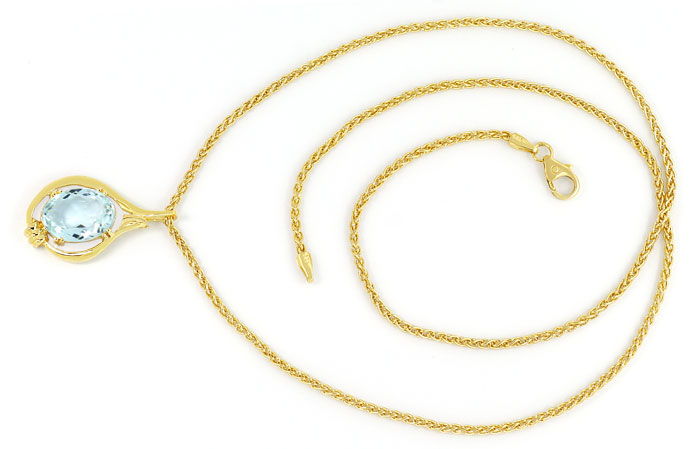 Foto 1 - Aquamarin 2,5ct in Gold Anhängeran Zopf Goldkette 14K, S3685